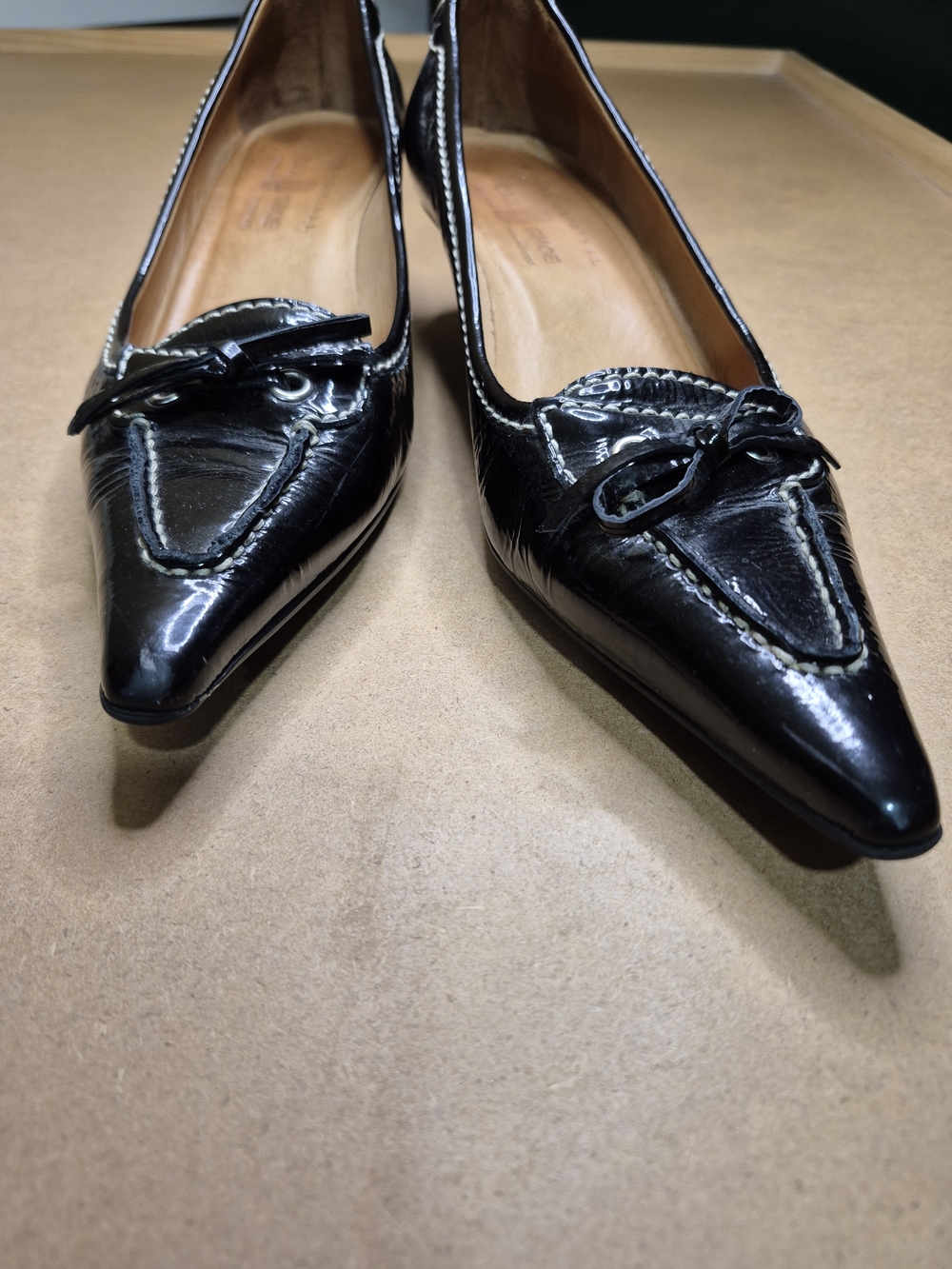 The Original Car Shoe Black Patent Pointed-Toe Kitten Heels with Bow - Picture 11 of 11
